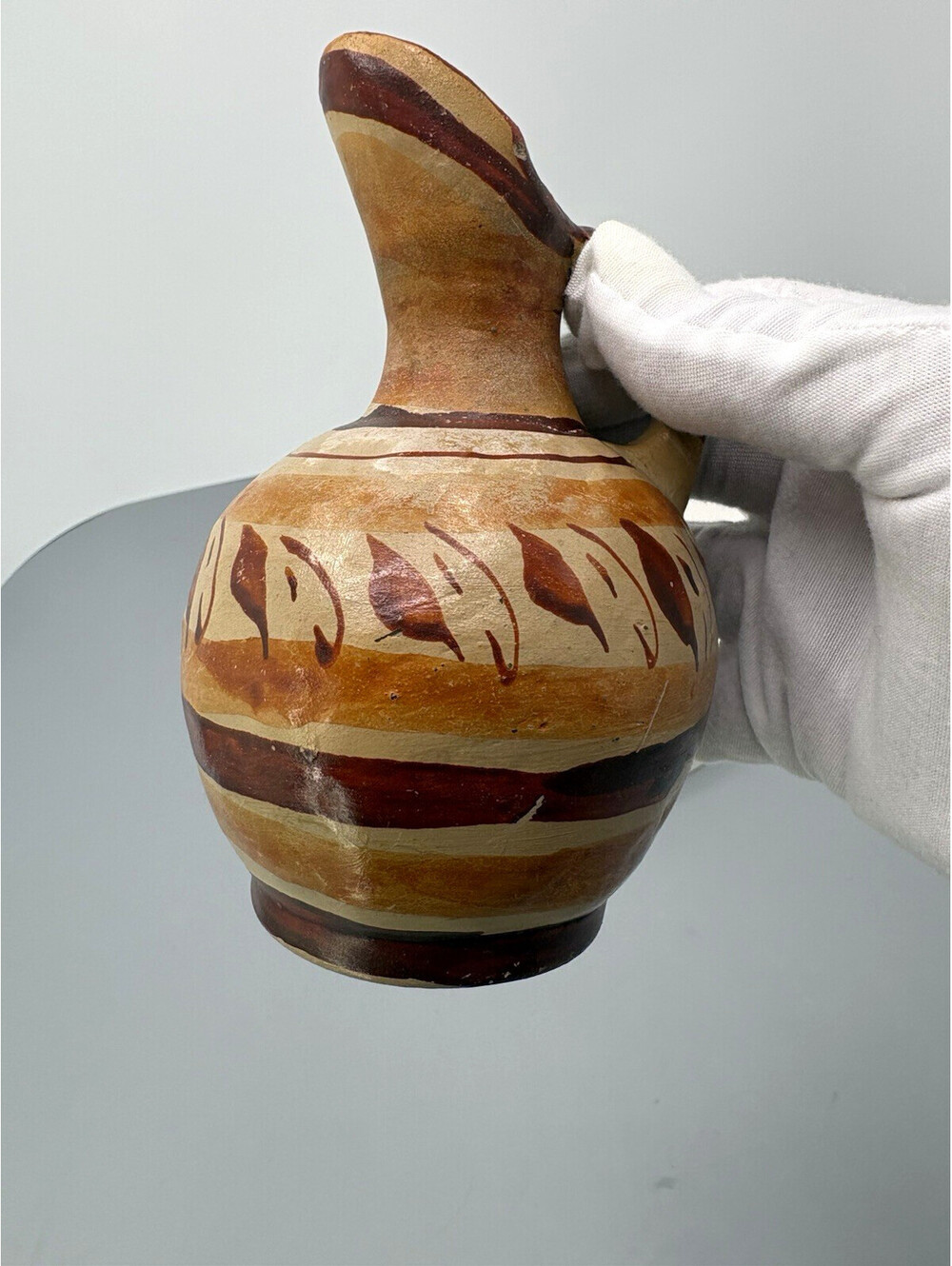 Brown Tan Glazed Ceramic Pitcher, Round Pottery, Decorative, 5" Tall